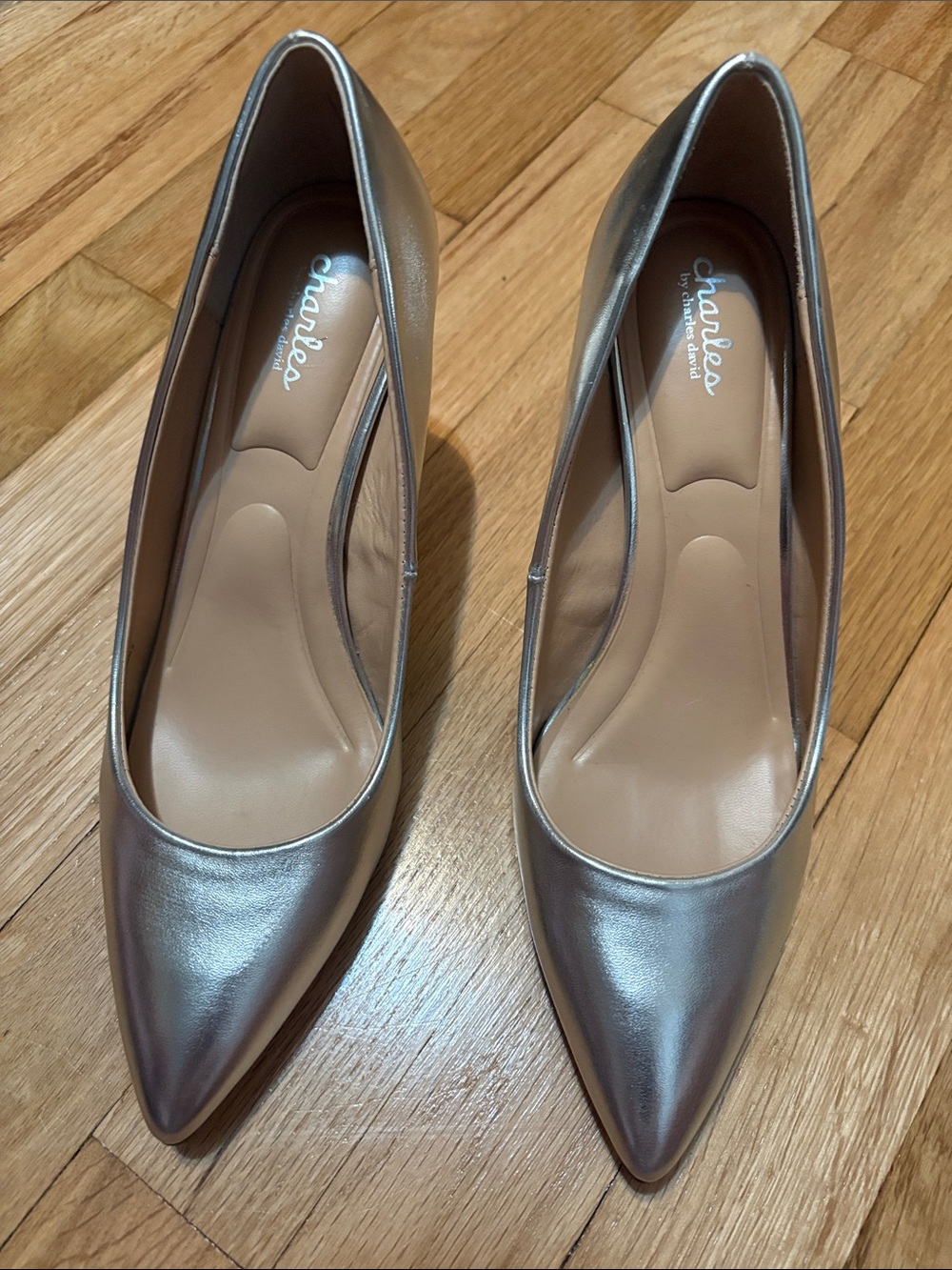 Charles by Charles David Metallic Silver Pointed Pumps